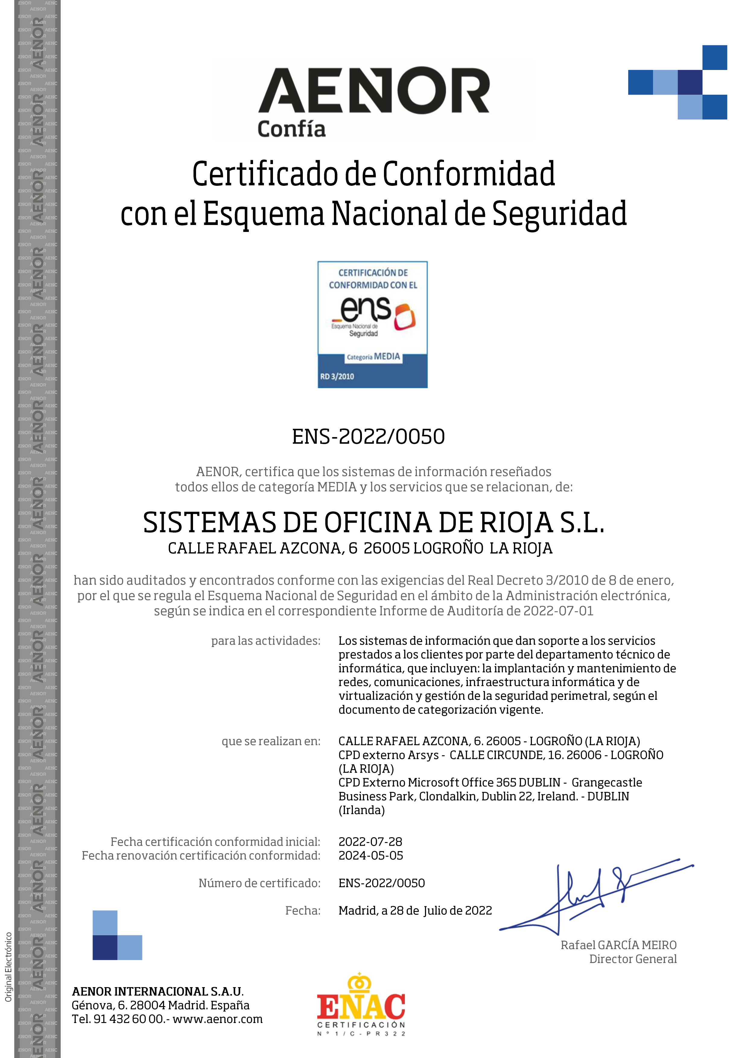 Certificado de conformidad de Sistemas de Oficina de La Rioja